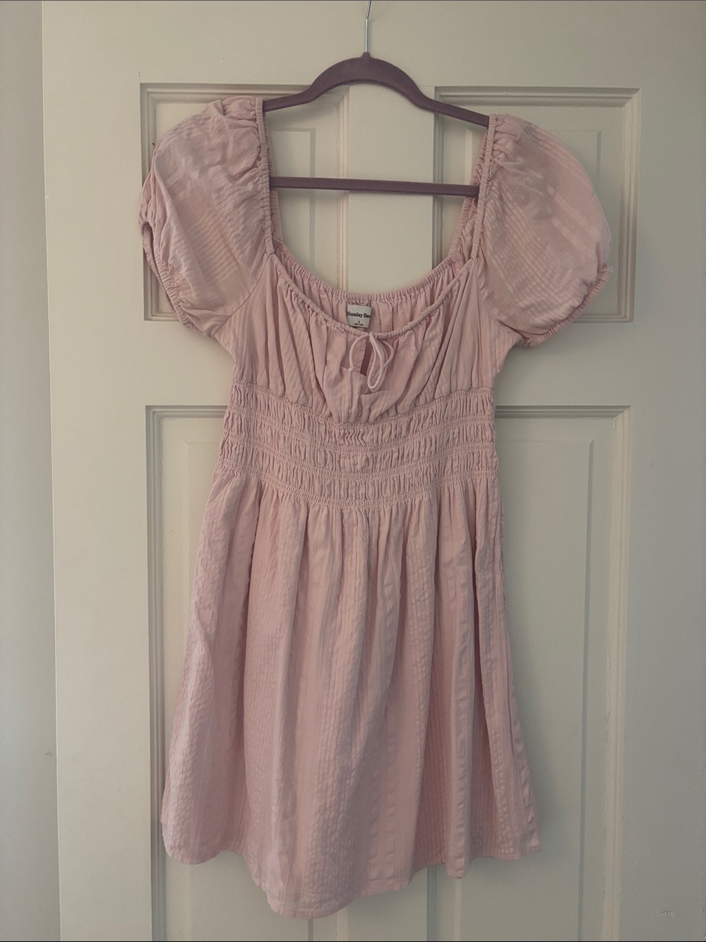Sunday Best Blush Pink Smocked Mini Dress with Puff Sleeves